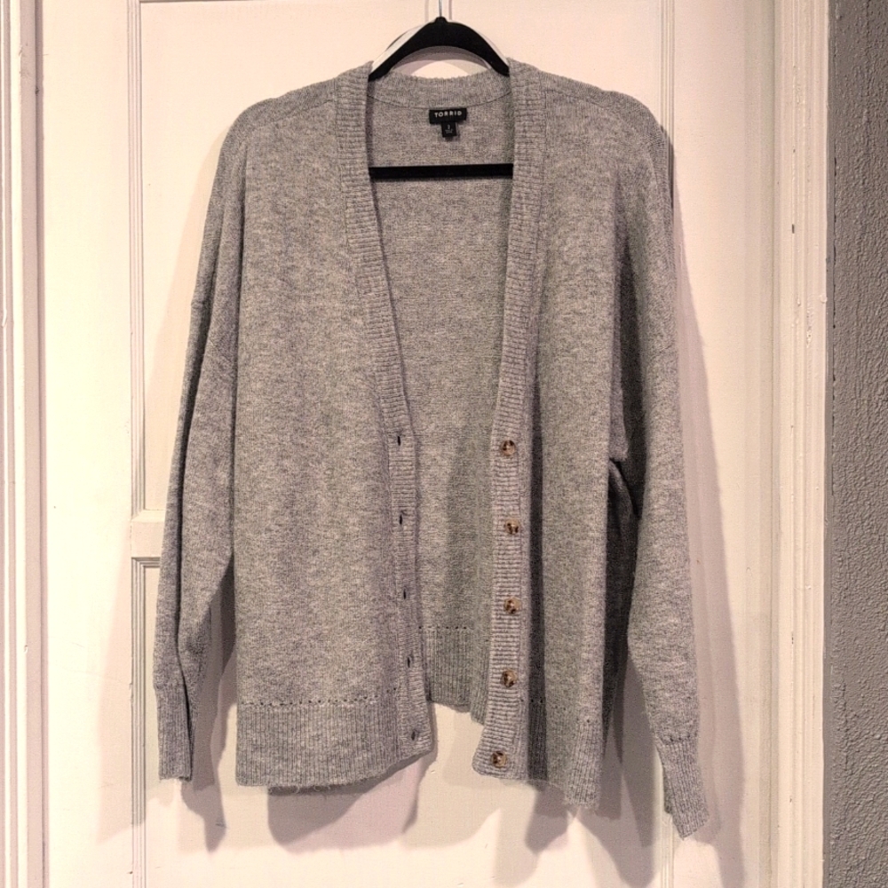 Super Soft Grey Button Up Sweater 2XL Torrid